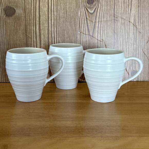 Mikasa Other - Mikasa Swirl White Tonal Set of 3 Coffee Mugs Ivory Matte Cream